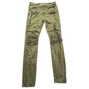 GRINDHOUSE Cargo Jeans Mens 34 Green Denim Distressed Slim‎ Fit Streetwear